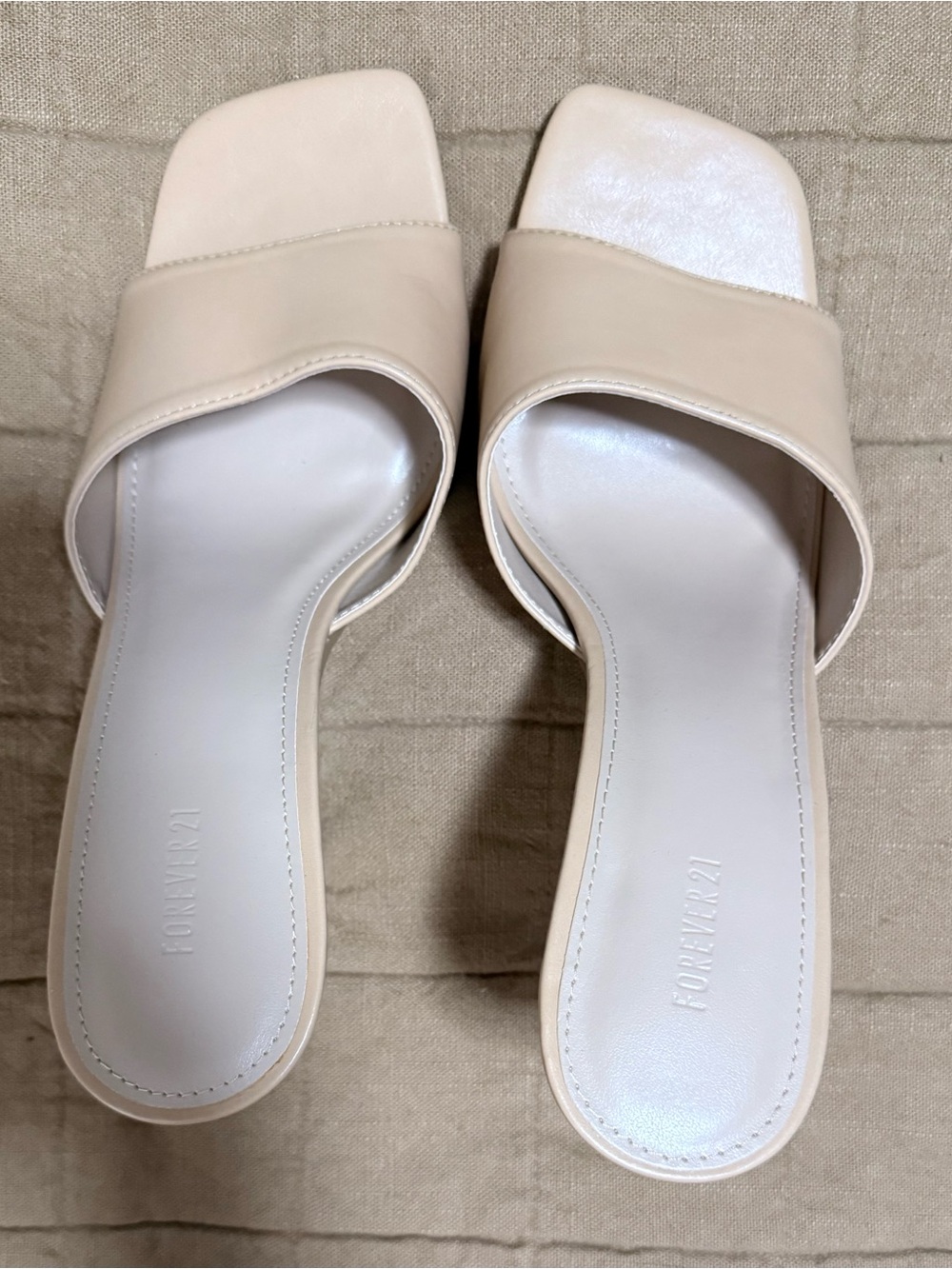 Forever 21 Neutral Beige Square-Toe Slide Mules
